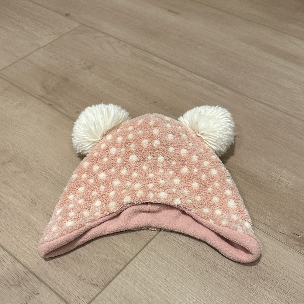 Gap 1-2T Pink Polka Dot Kids Beanie with Pom Poms